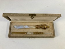 coupe papier bronze Nacre Porte Plume 1920 ? Nécessaire Bureau Antiquités Ecrin