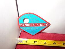 3x2 in HENKEL`S FLOUR POT & PAN SCRAPER ADV. SIGN DIE CUT  METAL PORCELAIN #Z268