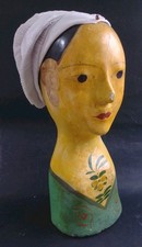 Antique Fad Fashionist Paper Mache Bust Mannequin Headdress Old Hat Stand XIX