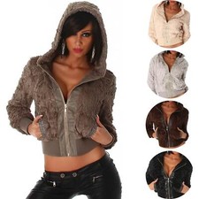 Femmes Fourrure Veste Franges Capuche Paillettes Ventre Nu 32 34 36 38 40 S M L
