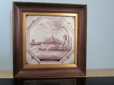 Antique Ceramic Earthenware Tile Wooden Frame