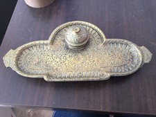 Ancien Encrier Laiton Decor