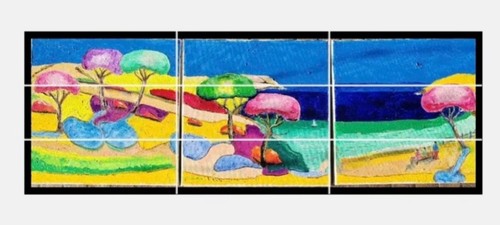 Tableau triptyque huile - tableau, au