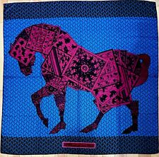 HERMES "A Cheval sur mon Carre" Cashmere Silk 140 Shawl XL Navy blue Box #3548