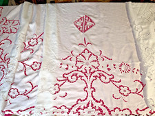 Drap ancien en lin broderie
