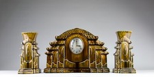 Sarreguemines, Fireplace Clock "Pagoda", France, 1940s