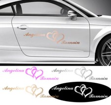 STICKER DÉCO VOITURE MARIAGE COEURS + PRÉNOMS BD413.