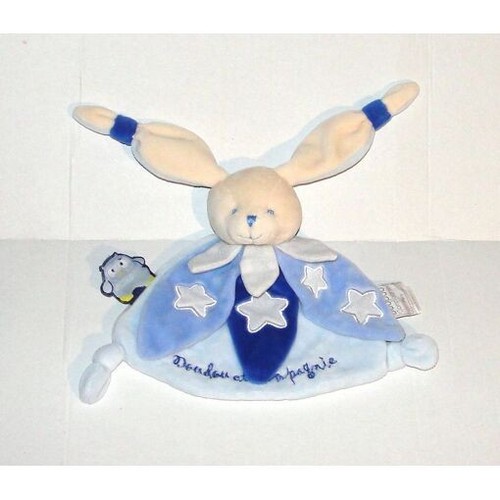 Doudou plat lapin bleu - plat,