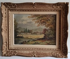 painting with frame oil on canvas signed lake landscape 48x39cm signed Martin