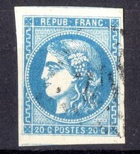 FRANCE ! Timbre CERES de BORDEAUX de 1871 n°45B bleu roi
