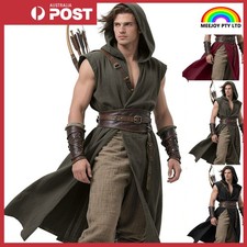 Men’s Medieval Hooded Sleeveless Coat Viking Renaissance Robe LARP Cosplay Tunic