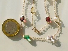 BELLE CHAÎNE / COLLIER ANCIEN en OR ROSE 14K 585 avec PIERRES SEMI-PRECIEUSES