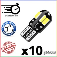 10 Ampoules LED T10 W5W Can Bus 8SMD 12V 6000K Blanc Anti Erreur Veilleuse Auto