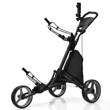 Chariot de Golf Pliable à 3 Roues Sangle Elastique Porte-parasol Réglable et Po