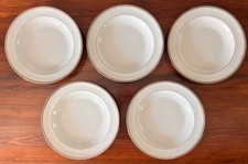 5 ASSIETTES CREUSES PORCELAINE DE LIMOGES JAMMET SEIGNOLLES FILETS PLATINE D23cm