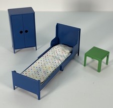 IKEA HUSET Doll Furniture Bedroom Bed Armoire Table Bedding Lot Of 3 Incomplete