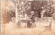 Vintage Woman & Child in a Garden Living Room Albumen Print Albumin Print