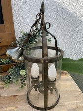 Vintage Brass and Glass Pendant Lantern Cage Antique Fixture