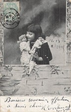 CP BLACK WHITE LITTLE GIRL WINDOW DOLLS - 1 CORNER ABIME - 36183