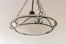 Antique Vintage Wrought Iron Chandelier and Glass Dome Ceiling Light with Chain