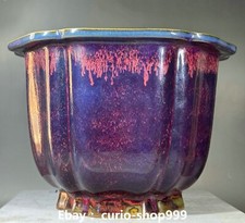 9.8" Collect Song Dynasty Jun Kiln Porcelain Flower Pot Potted Plants Bonsai