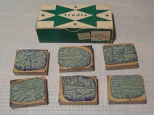 6 ink stamps -Studia - original box. " Vintage School. le temps