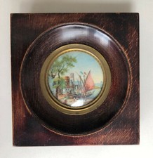 Miniature à vue circulaire dans un cadre en bois époque Napoléon III