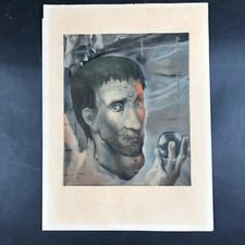 Mariette Lydis 1944 Small Print Abstract Dark Colored Portrait Covered in Faces 