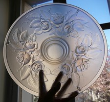 Vasque Lustre lampe ART DECO aux roses verre pressé Muller frères ouraline