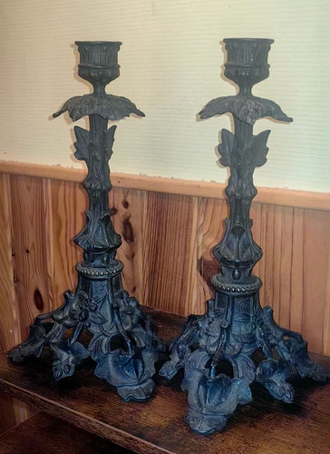 Paire bougeoirs ancien - paire,