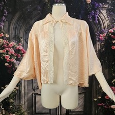 Vintage 1940s Bedjacket Robe Peachy Pink Collared Lace Pinup Rockabilly 