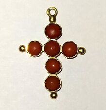 Croix pendentif en or 18 carats et corail rouge en cabochon bijoux ancien 750 