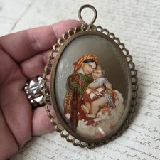 Cadre Peinture Fixé Sous Verre La Vierge A La Chaise XIXè Victorian Eglomise