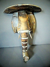 APPLIQUE MURALE TETE D'ELEPHANT EN BOIS EXOTIQUE AVEC PETITE ETAGERE - XXEME