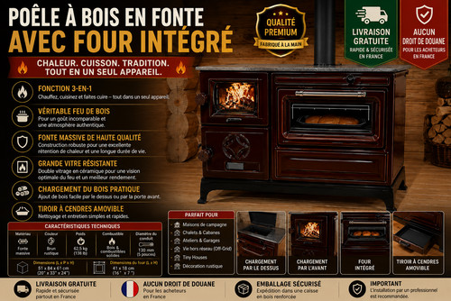 Poêle bois fonte avec - fonte,