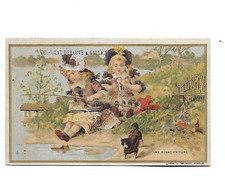 old CHROMO chocolate pub Debauve Gallais gold H. 6.5 cms fishing girls