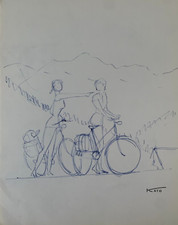 The Japanese Painter Hajime Kato (1925-2000) YOUNG WOMAN ON BICYCLE 1960 (372)