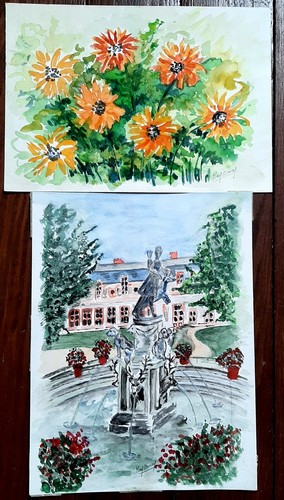 Deux aquarelles fleurs - deux,