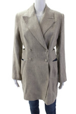 Materiel Womens Linen Cut Out Button Up Jacket Taupe Size L