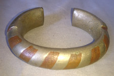OLD GHANA AFRICAN ART JEWELRY BRACELET IN SILVER METAL & COPPER early 1900