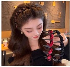 3Pcs Vintage High Cranium Beaded  Hairbands Elegant Black, Brown & Red Beauty