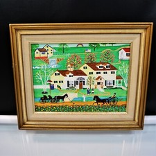 American Art Naif BHC Signed Canvas Painting Vintage Naive Art Primitivism
