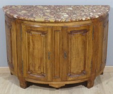 Louis XVI Vintage Half Moon Buffet, Natural Wood and Marble Plateau, 18th Century