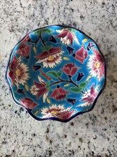 French Emaux de Longwy Decore A La Main Pottery Enameled Bowl France 6.25"