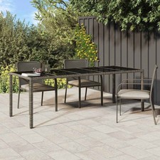 Table de Jardin Gris 250x100x75 cm Verre Trempé Résine Tressée Patio vidaXL