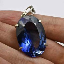30 Ct Natural Blue Sapphire Certified Oval Cut 925 Solid Silver Pendant Gemstone