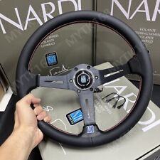 Nardi 340mm Leather Deep Dish 70MM Black Racing Steering Wheel Fit MOMO/OMP Hub