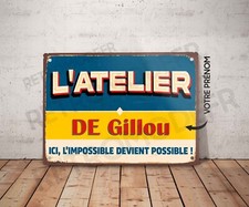 Plaque métal vintage atelier personnalisé Décoration Déco panneau avec prénom