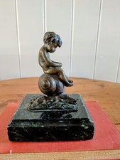 Antique French Bronze, Boy On Snail Sculpture 19th.Signed L.KLEY
