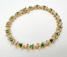 Bracelet De Tennis En Émeraude Et Diamant 7" En Or Jaune 18K Designer 6,39Ct